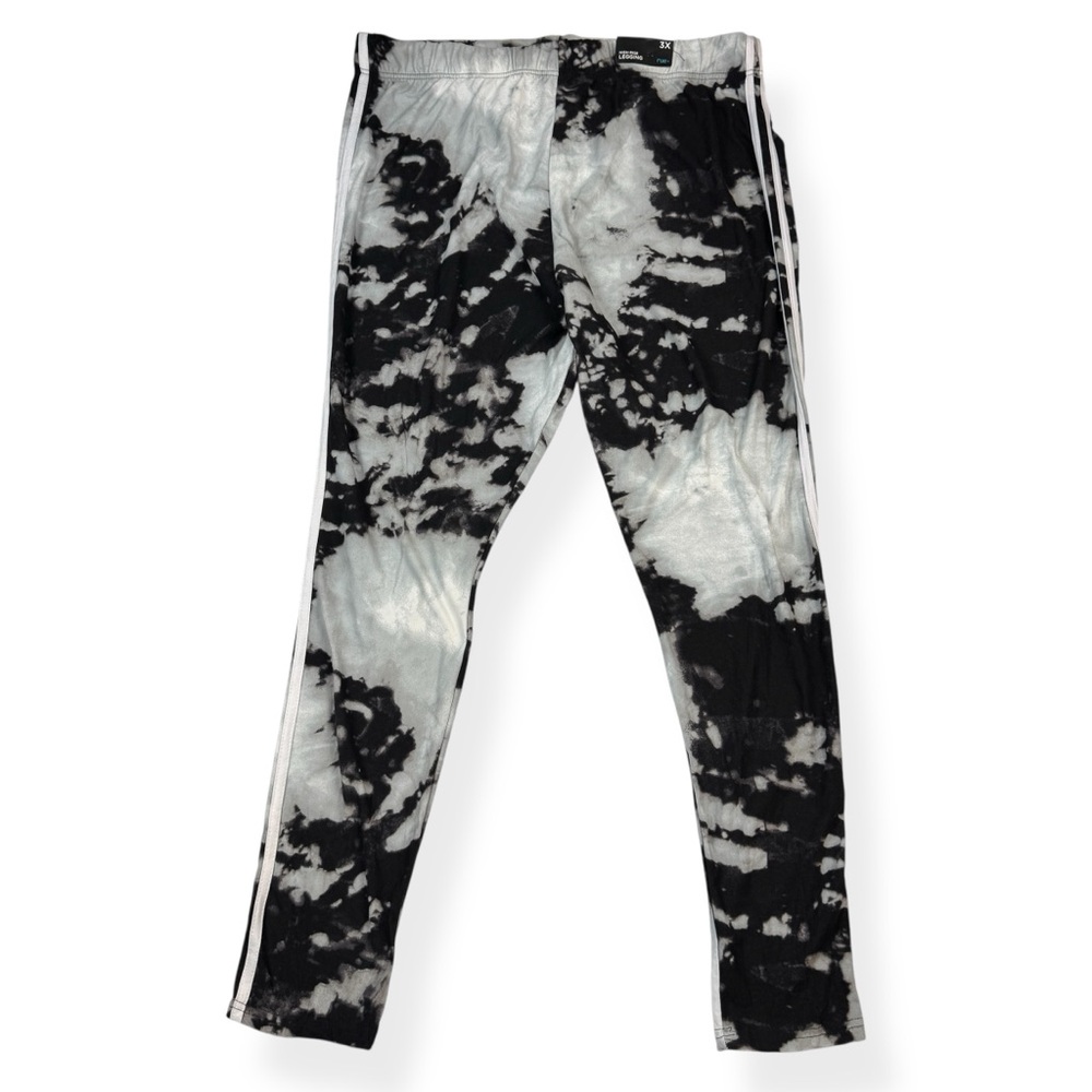 Rue 21 Leggings Juniors Plus 3X Black White Gray Tie Dye with White Side Stripes